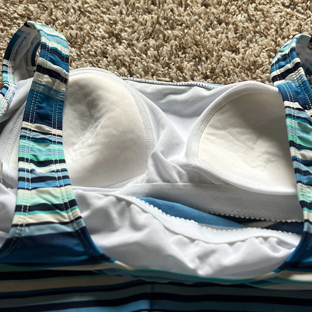 Women’s BEACH HOUSE Blue Green Black White Striped Tankini Top
